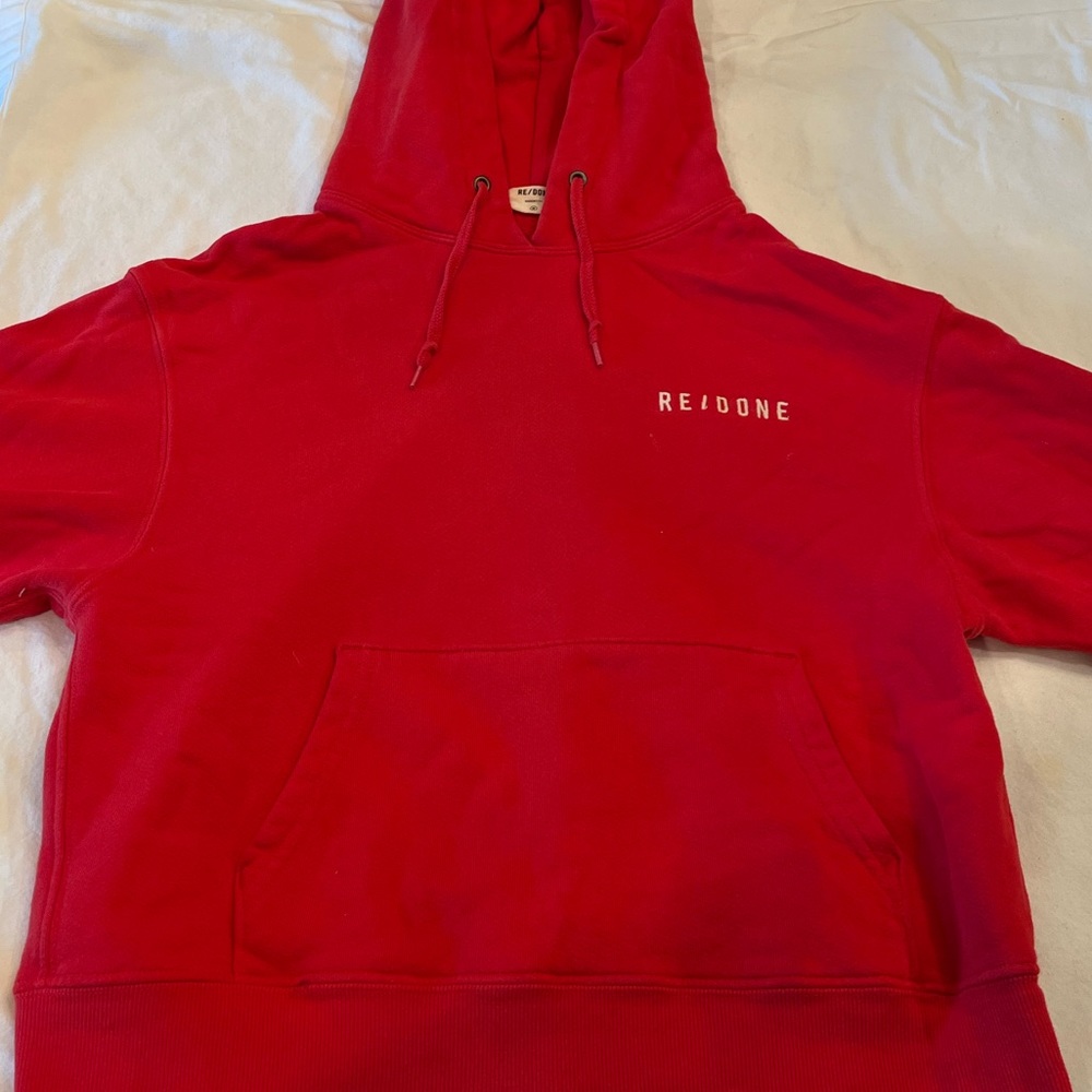 RE/DONE CROPPED RED EMBROIDERED HOODIE SIZE MEDIUM